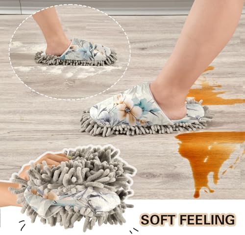 Bulletgxll Flowers and Leaves Microfiber Cleaning Slippers for Floor Mopping