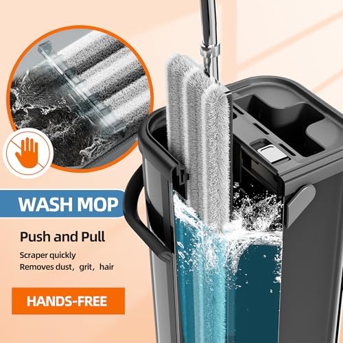SWIFTIRON Flat Mop and Bucket with Wringer Black