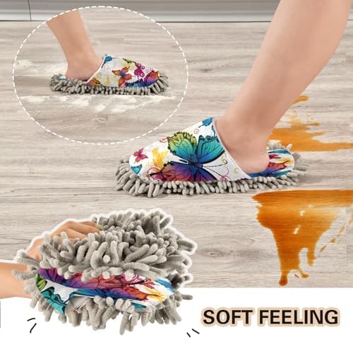 Bulletgxll Colorful Butterflies Mop Slippers Washable