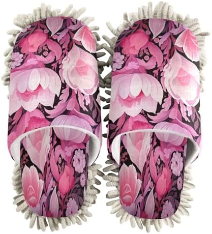 Pink White Floral Mop Slippers Washable Comfortable Floor Cleaning Slippers