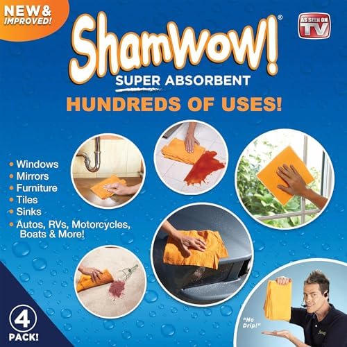 ShamWow Original Super Absorbent Cleaning Towel - 4 Pack Orange