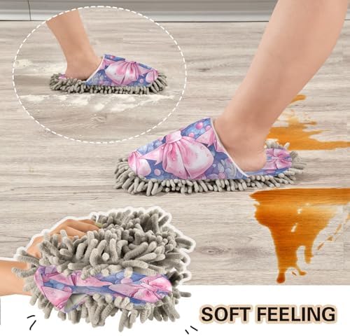 Pink Bows Mopping Slippers for Men Women - Washable and Comfortable