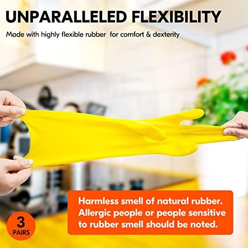 Vgo 3-Pairs Reusable Rubber Gloves - Extra Thick Long Sleeves Yellow HH4601