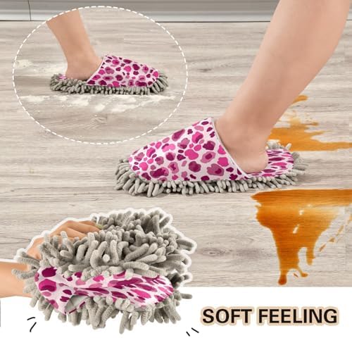 Pink Leopard Spot Mopping Slippers for Men Women - Washable and Comfortable