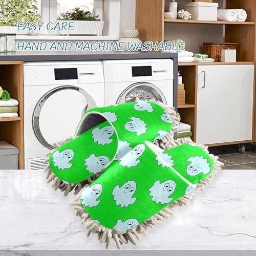 Burbuja Cartoon Ghosts Green Mop Slippers for Women Men
