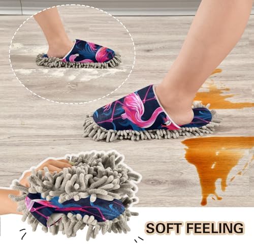 Bulletgxll Pink Flamingo Mopping Slippers Washable