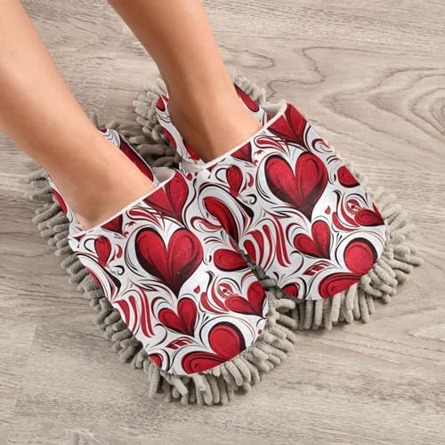 Bulletgxll Valentine Hearts Mopping Slippers for Men Women