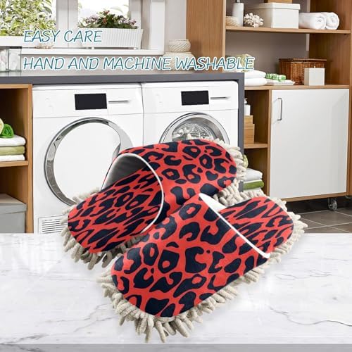 Zhirexin Red Leopard Print Cleaning Slippers