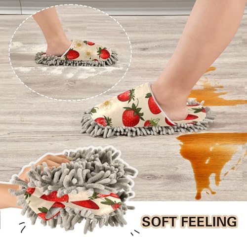 Strawberry Pattern Mopping Slippers - Washable Floor Mop for Men Women