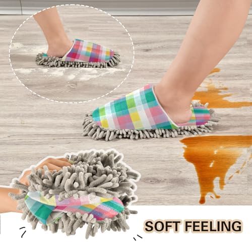 Bulletgxll Colorful Plaid Mopping Slippers Washable