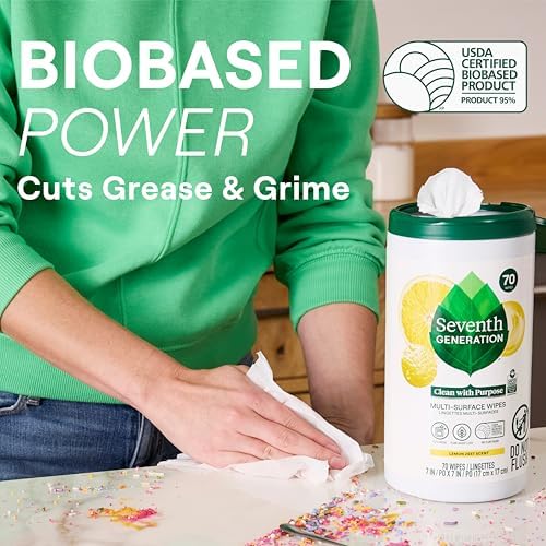 Seventh Generation Multi-Surface Wipes with Lemon Zest Scent 70 Count Pack of 6