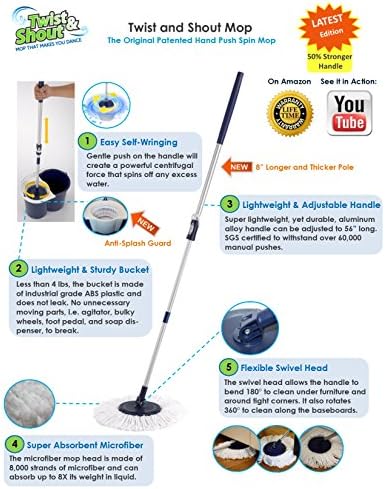 Twist and Shout Spin Mop with 2 Microfiber Heads