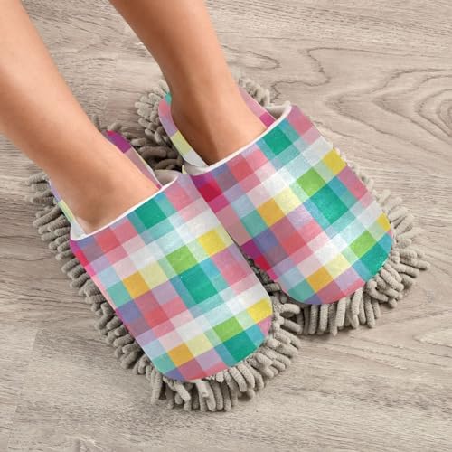 Bulletgxll Colorful Plaid Mopping Slippers Washable