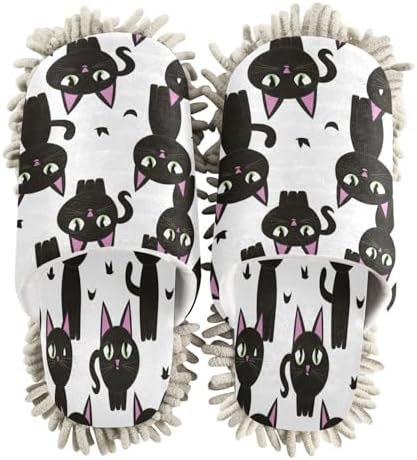 Zhirexin Black Cat Mopping Slippers Comfortable Microfiber