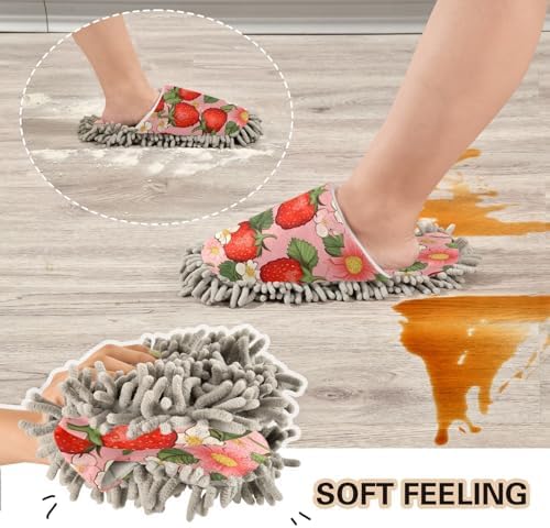 Strawberry Pattern Mopping Slippers - Washable Comfortable