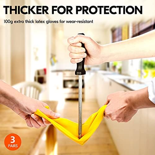 Vgo 3-Pairs Reusable Rubber Gloves - Extra Thick Long Sleeves Yellow HH4601