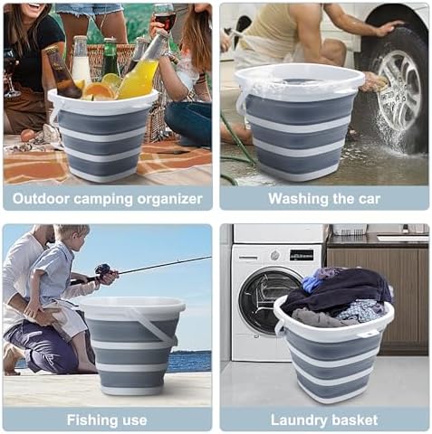 Goderewild 26 Gallon Collapsible Bucket - Square Mop Bucket for House Cleaning Car Wash Camping Grey