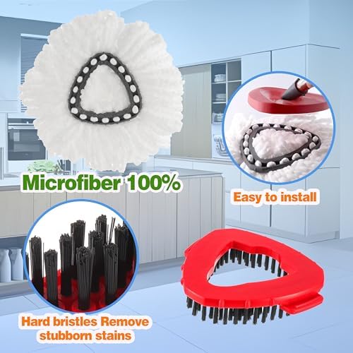 Spin Mop Replacement Heads and Brush Set for O Cedar EasyWring 1-Tank System