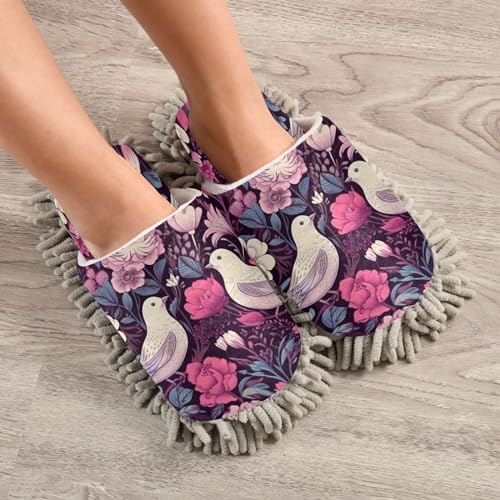 Bulletgxll Colorful Floral and Birds Mopping Slippers - L