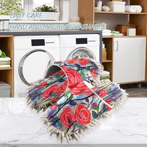 Bulletgxll Red Flowers Microfiber Cleaning Slippers