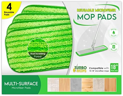 Turbo Microfiber Mop Refills 4 Pack - Reusable Thick Washable Dust Mop Heads