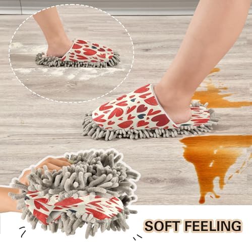 Zhirexin Cartoon Red Heart Mop Slippers for Men Women