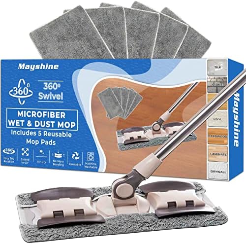 MAYSHINE 360 Spin Dust Mop with 5 Reusable Pads 1
