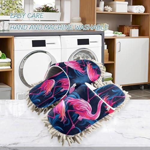Bulletgxll Pink Flamingo Mopping Slippers Washable