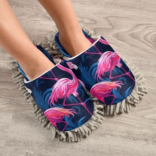 Bulletgxll Pink Flamingo Mopping Slippers Washable
