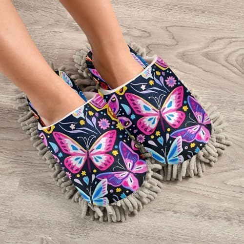 Colorful Butterflies Mop Slippers Washable Men Women