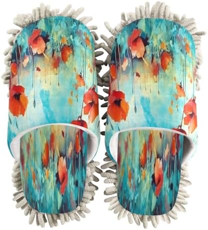 Orange Flowers Microfiber Cleaning Slippers - L Size