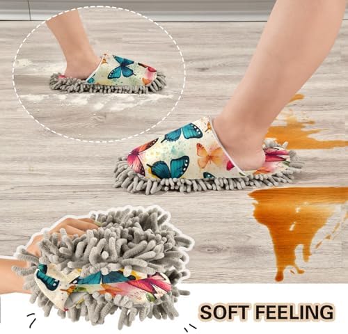 Bulletgxll Colored Butterflies Mopping Slippers Washable
