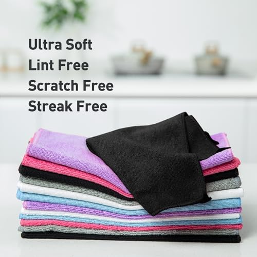 WEAWE Black Microfiber Cleaning Cloth 13x13 Pack of 12 1
