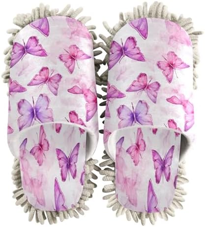Bulletgxll Pink Purple Butterfly Mopping Slippers