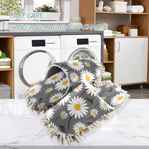 Bulletgxll White Daisy Microfiber Cleaning Slippers - L