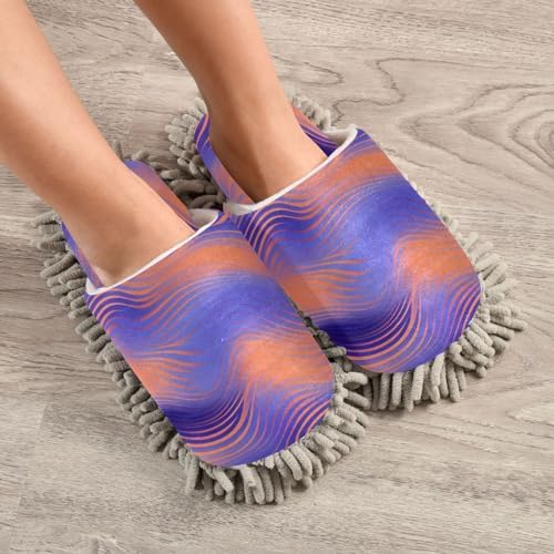 Bulletgxll Purple Orange Wavy Microfiber Cleaning Slippers