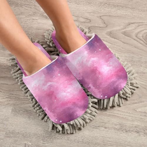 Pink Galaxy Microfiber Cleaning Slippers - Washable Floor Mop Slippers for Men Women