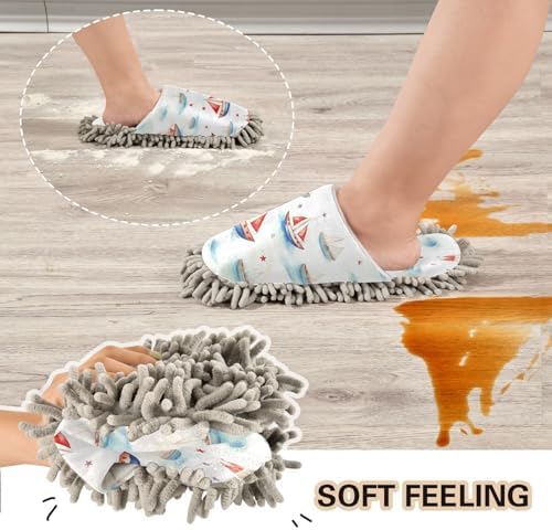 Bulletgxll Paper Boat Mop Slippers for Men Women Washable Cleaning Tools