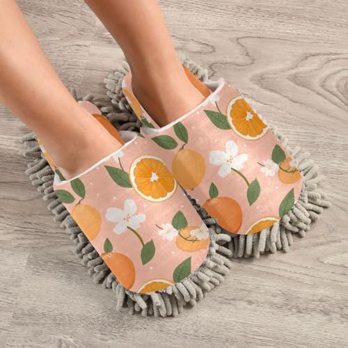 Oranges and Flowers Microfiber Mopping Slippers - Washable and Comfortable