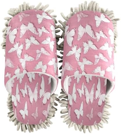 Bulletgxll White Butterflies Mopping Slippers - L