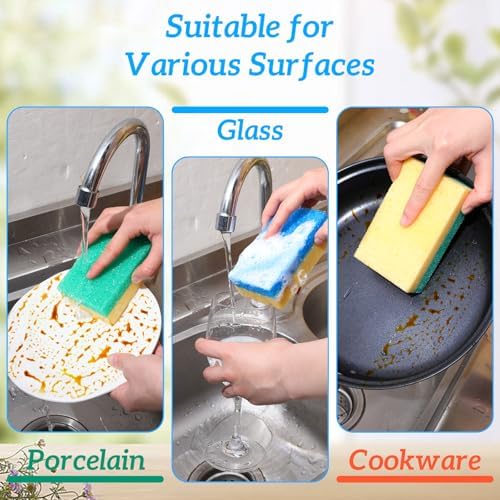 4PCS Blue Sponge Dual-Sided Temperature Scrubby Sponges for Kitchen Bathroom Car