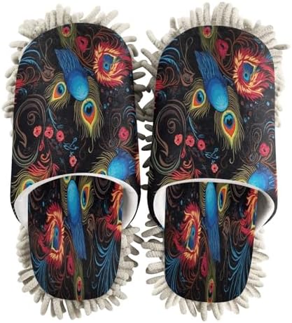 Bulletgxll Peacock Feather Microfiber Cleaning Slippers - L