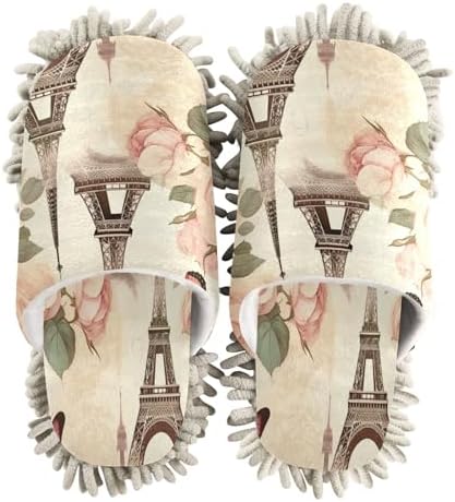 Bulletgxll Tower and Butterflies Mop Slippers - Washable Microfiber Floor Mop Slippers for Men Women
