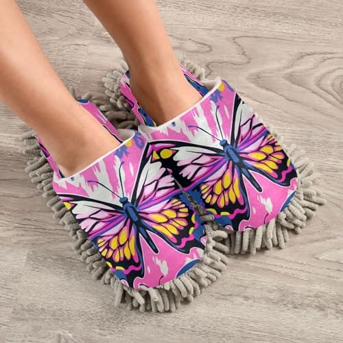 Colorful Butterflies Microfiber Cleaning Slippers for Home Use