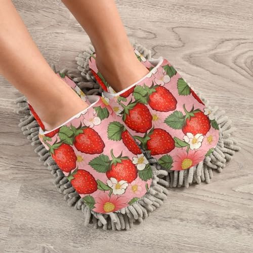 Strawberry Pattern Mopping Slippers - Washable Comfortable