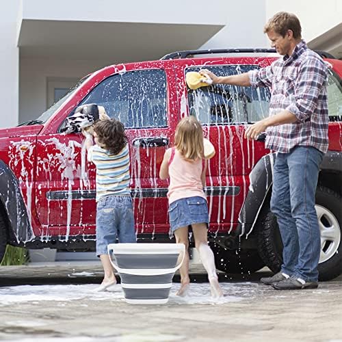 Goderewild 26 Gallon Collapsible Bucket - Square Mop Bucket for House Cleaning Car Wash Camping Grey