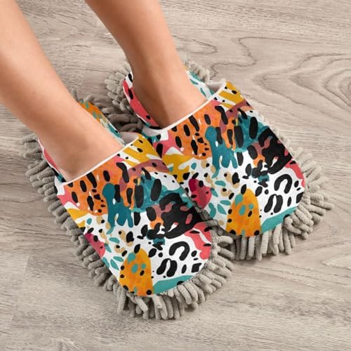 Colorful Leopard Microfiber Cleaning Slippers Washable Floor Mop Slippers