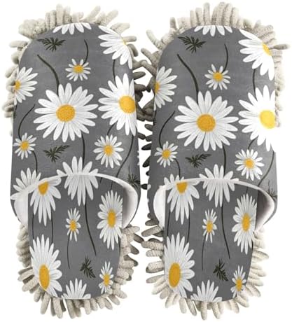 Bulletgxll White Daisy Microfiber Cleaning Slippers - L