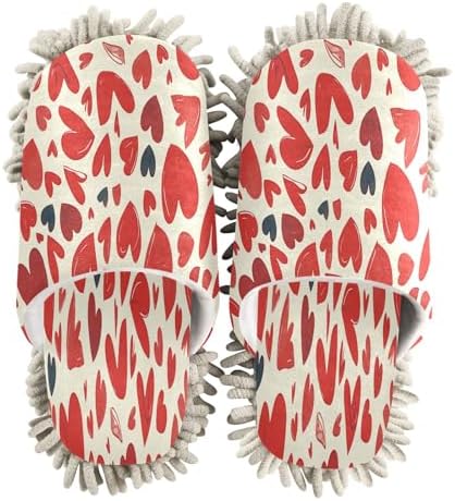 Zhirexin Cartoon Red Heart Mop Slippers for Men Women