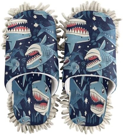 Bulletgxll Blue Shark Mopping Slippers - Washable Microfiber
